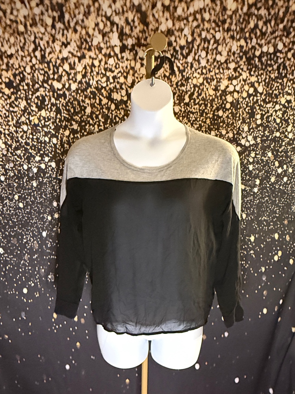 Kardashian Kollection Two-Tone Black and Gray Long Sleeve Top